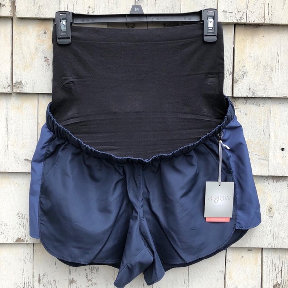 a: Glow 401 Navy Luxe Maternity Active Short - Picture 3 of 4